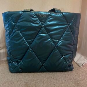 Victoria's Secret Puff Tote Green Quilted Bag